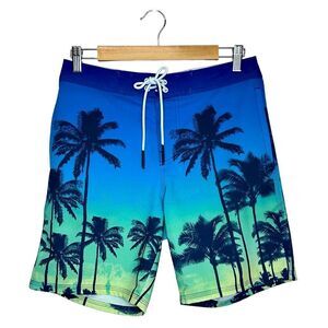 HOLLISTER Unlined Palm Tree Ombré Swim Trunks Men’s Size XS